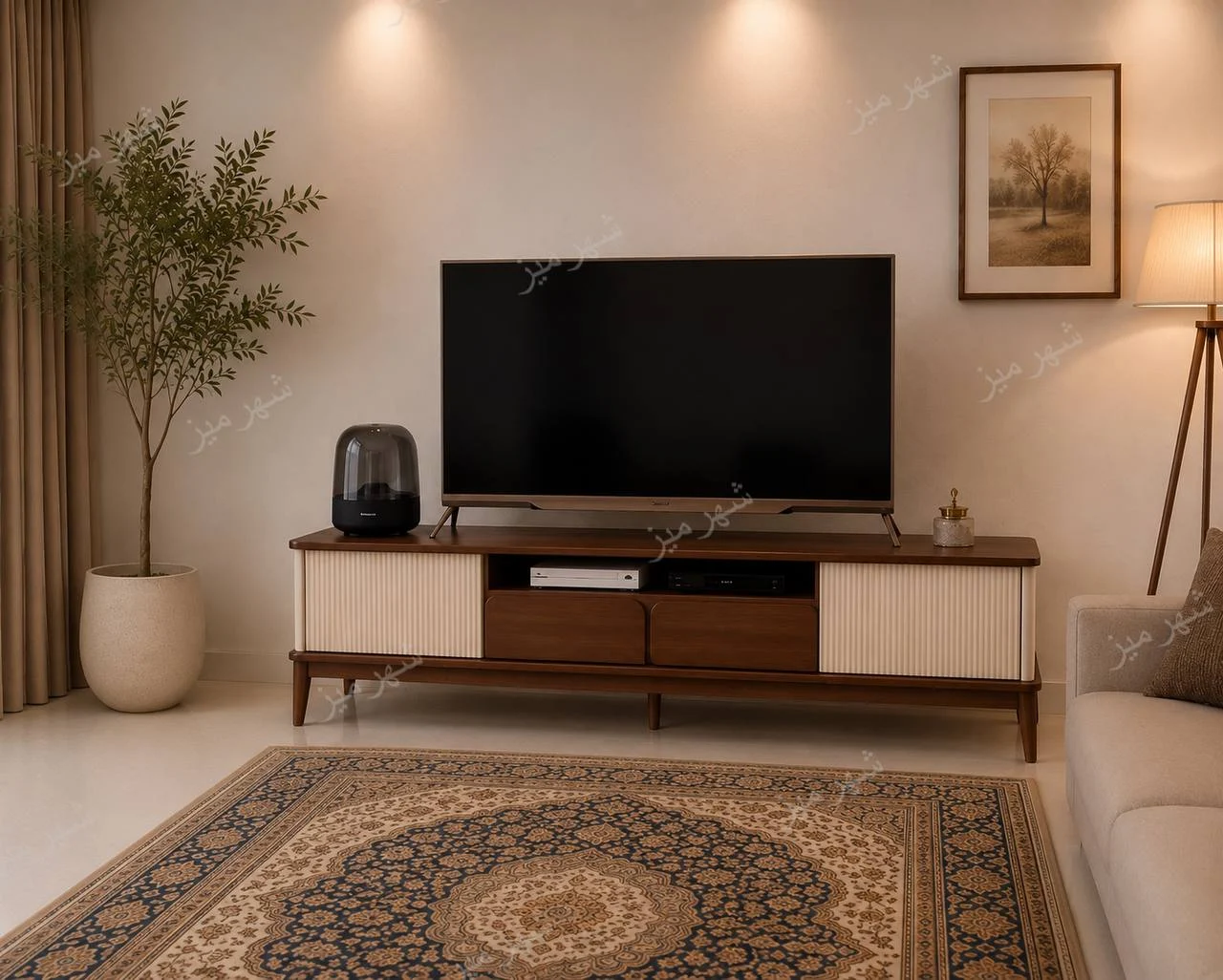 میز تلویزیون مدل کارن کرم گردویی